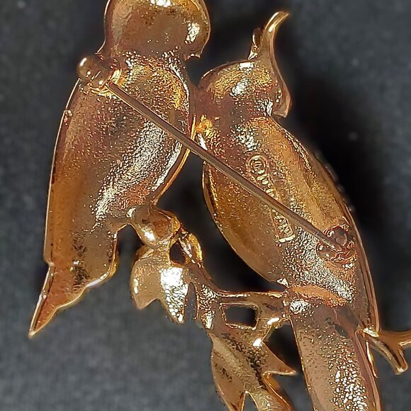 Brilliant Rhinestone Parrot pin broach with an intricate golden setting - Picture 6 of 10